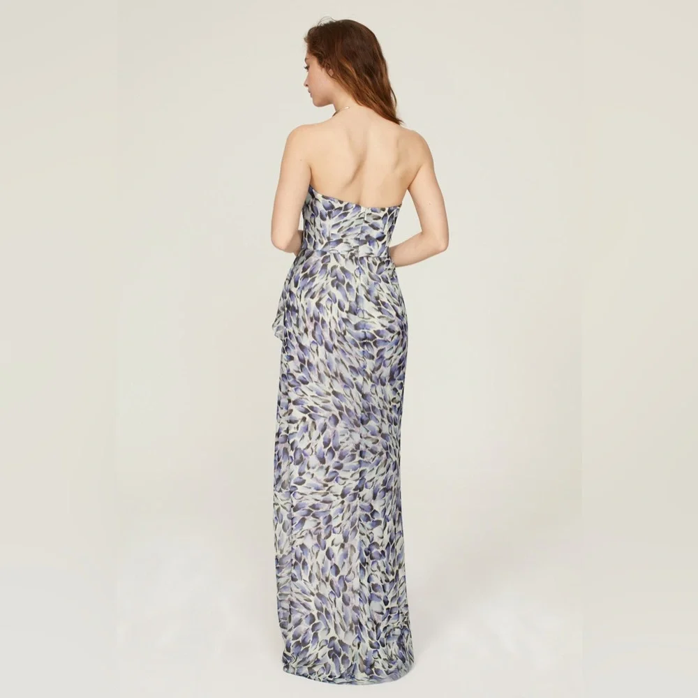 KATIE‎ MAY Baby Cakes Blue White Floral Ruffles Side Slit Gown Size XS